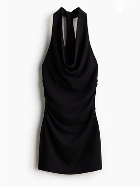 H&M Black Halter Cowl Neck Mini Dress